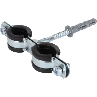 Хомут стальной ДВОЙНОЙ 3/4" (25-29) стальной с резиновым уплотнителем и крепежом М8х80+дюбель