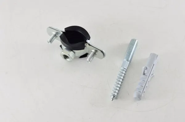 Хомут стальной 1/2" (20-24) с резиновым уплотнителем и крепежом М8х80+дюбель (78шт/уп) STOUT