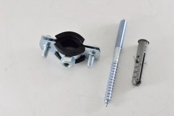 Хомут стальной 3/8" (15-19) с резиновым уплотнителем и крепежом М8х80+дюбель (200шт/уп)