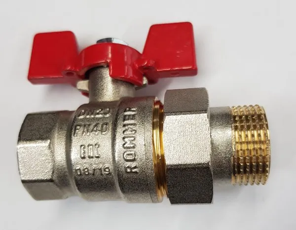 Кран шаровой 1 1/4" гш американка бабочка (никель) ROMMER