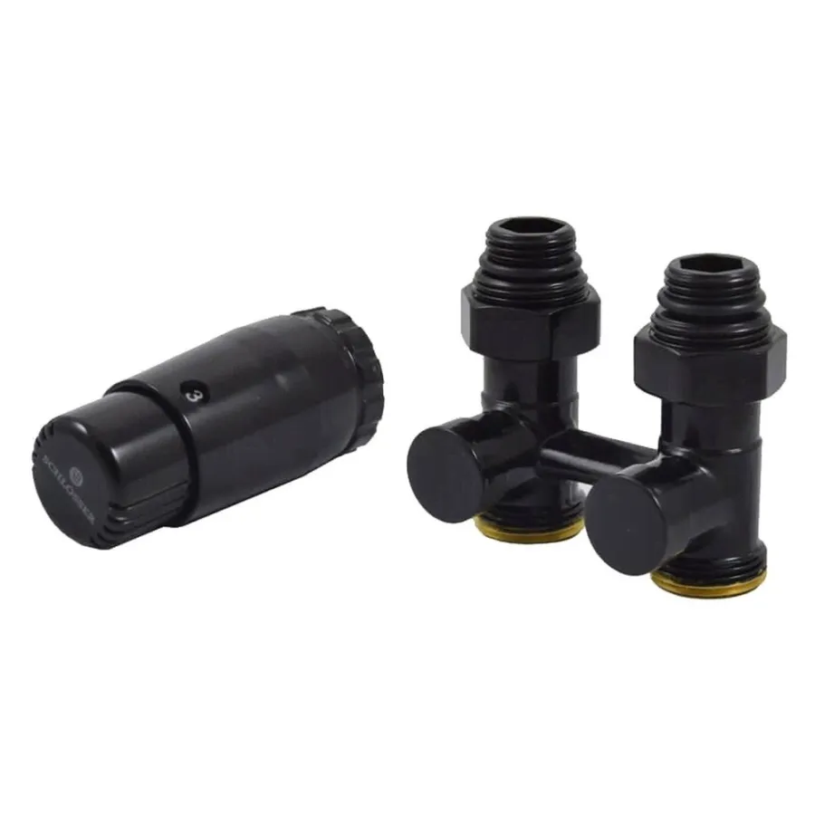 Комплект узла нижнего подкл SCHLOSSER угловой STANDARD 3/4" (Ral 9005) с термогол. М30х1,5, ниппеля 1/2"Х3/4"