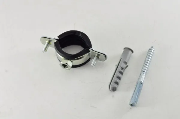 Хомут стальной 3/4" (25-29) с резиновым уплотнителем и крепежом М8х80+дюбель (72шт/уп) STOUT