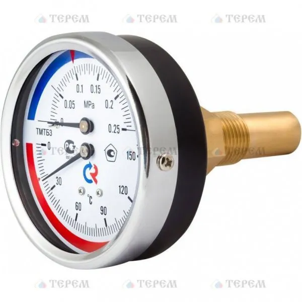 РОСМА ТМТБ-31Т.1 (0-120 С)/(0-0,4 MPa) G1/2 ТЕРМОМАНОМЕТР 80мм, длина клапана 46мм, аксиальное присоединение, КТ 2,5