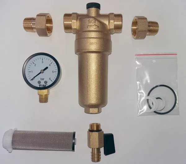 Фильтр с манометром метал. корпус 1/2"-3/4" ( до 100 С) JH-1001Y2