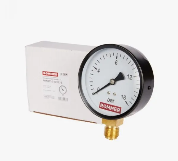 Манометр D 100 мм 0-16 бар 1/2" ROMMER (без паспорта)