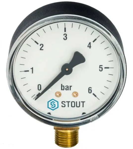 Манометр D 63 мм 0- 6 бар. вертикальный (радиальный) 1/4" STOUT