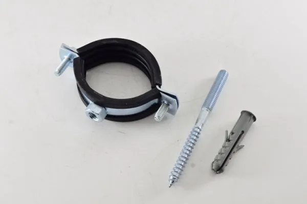 Хомут стальной 1.1/2" (47-52) с резиновым уплотнителем и крепежом М8х80+дюбель (108шт/уп) STOUT