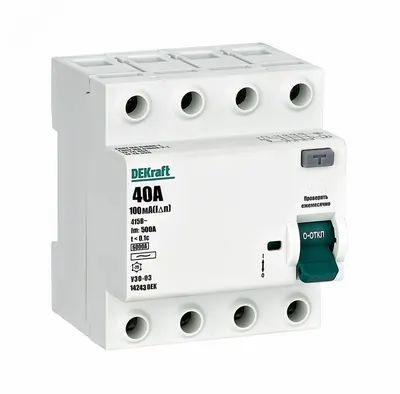 Выключатель дифференциального тока УЗО 03-6кА-4P-040А-100-AC (14243DEK) DEKraft