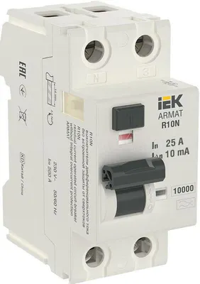 Выключатель дифференциального тока УЗО R10N 10кА 2P (1п+NP) 25А 10мА тип AC ARMAT IEK