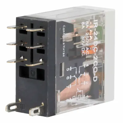 Реле миниатюрное промышленное, 2CO, коммутируемый ток 8 А, AgSnO, напряжение 24V DC, опция – светодиод IR-24DC-2CO DKC