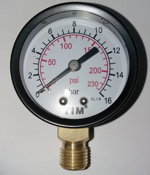 Манометр D 50 мм 0-16 бар. вертикальный (радиальный) 1/4"